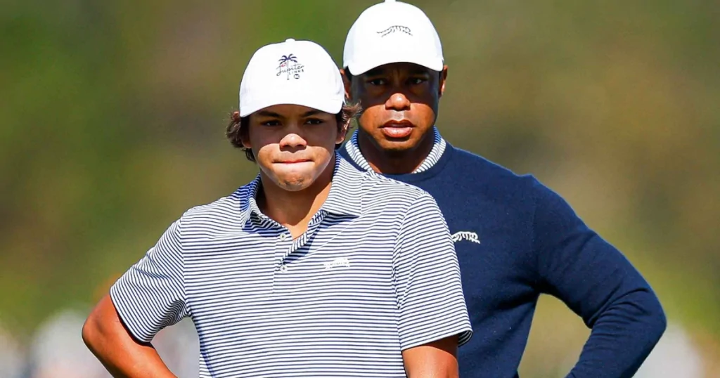 Charlie Woods playing golf with father tiger woods